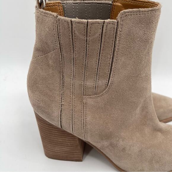 NEW MARC FISHER Boots Oshay Ankle Bootie Dark Walnut Stacked Heel Suede Size 11 - Picture 5 of 15